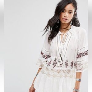 Free People Ivory and Maroon Floral Tunic